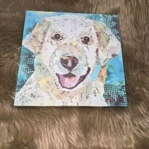 Colorful Teal Blue Golden Retriever Dog Canvas Art Picture Painting